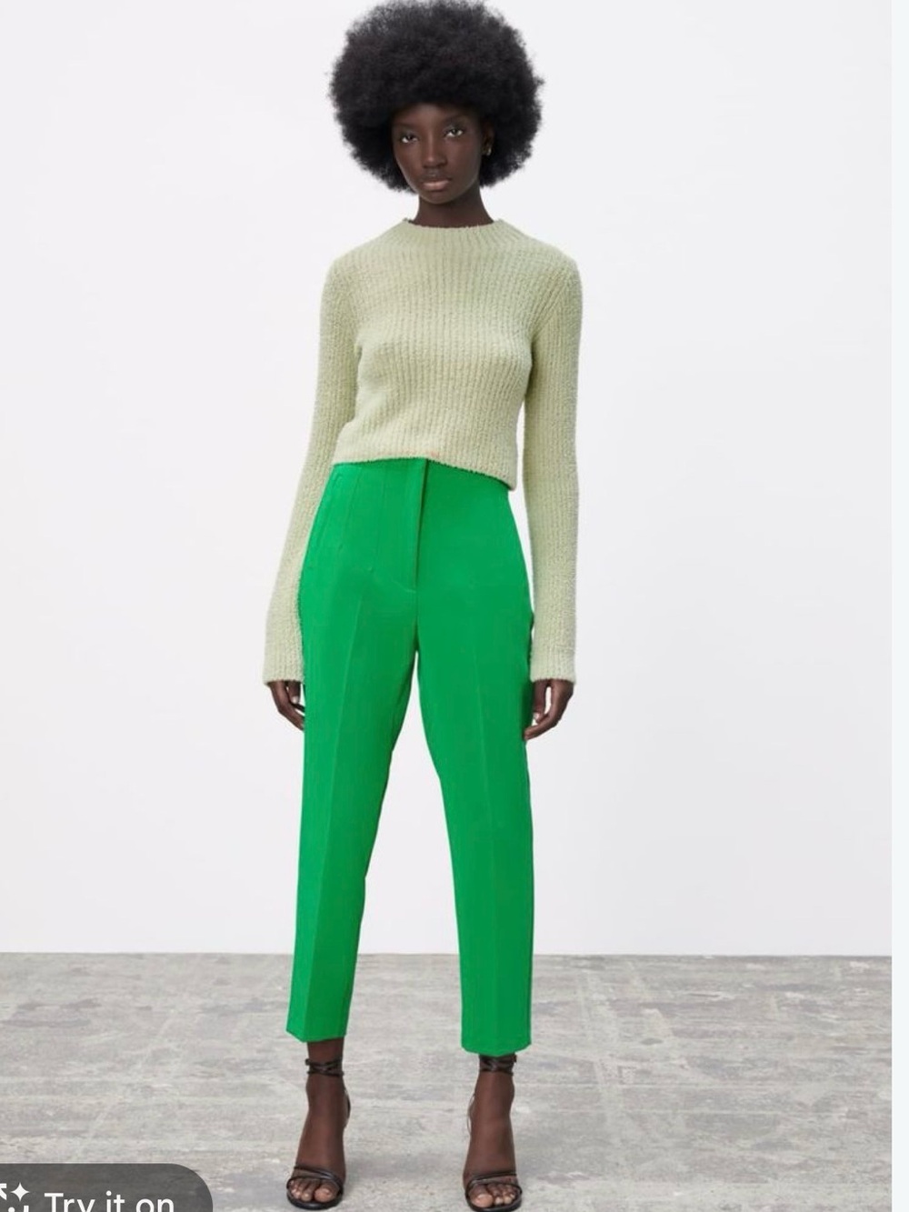 Zara Bright Green Cropped Tailored Pants